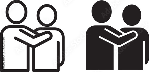 Two simplified figures embracing, symbolizing friendship, support, and connection in a vector graphic illustration. isolated on white background, Vector, illustration