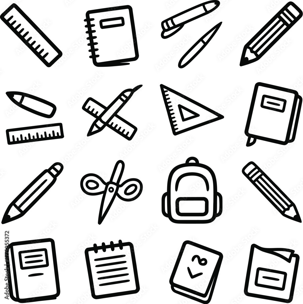 Obraz premium School supplies stationery icons drawing writing