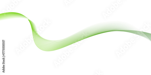 Abstract green wave line flowing on transparent background,  minimal tech web with green lines and light points, graphic design element green ribbon on a white background,