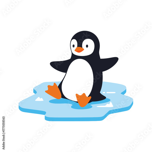 Cute penguin sitting on ice floe in the arctic.