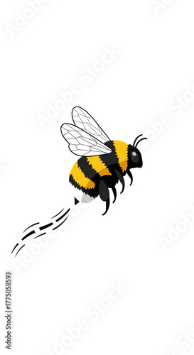 Flying bee illustration with black and yellow stripes.