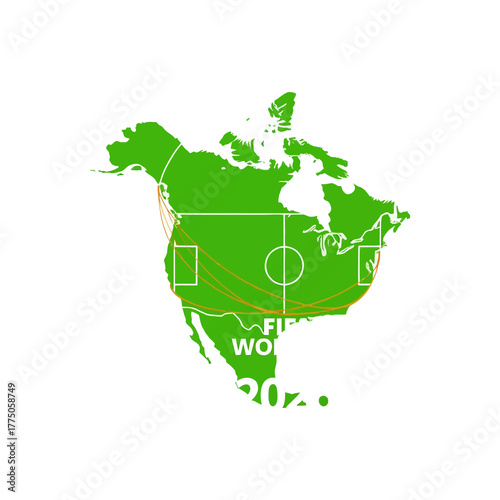 North and central america map with soccer field lines overlayed