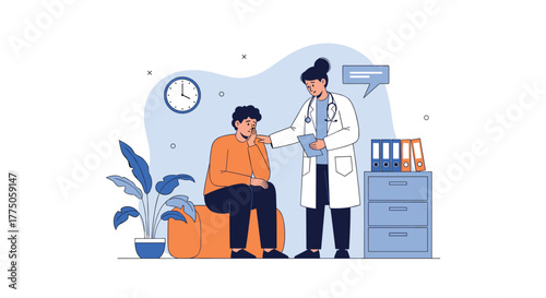 A compassionate female doctor provides comfort and support to a distressed male patient during a medical consultation in her office.