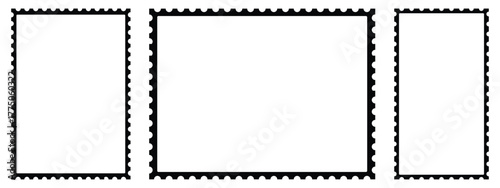 Set of blank postage stamps with empty paper design. Post stamp frame and border. Zigzag edge and scallop edge. Rectangle shape frame with zigzag edge 
