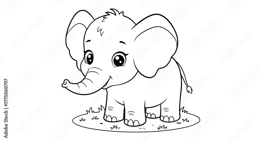 Obraz premium Cute Cartoon Elephant Coloring Page, Adorable Outline Drawing