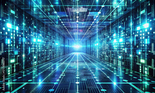 The virtual corridor of the digital world leading to infinity