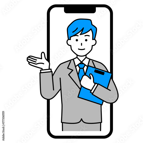 スマホでオンラインカウンセリングをするカウンセラーの男性