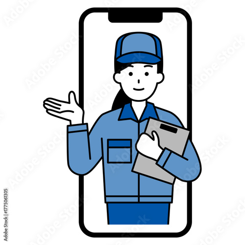 スマホでオンライン相談を受ける作業員の女性