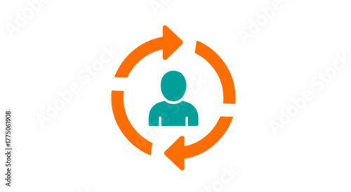 A teal human figure surrounded by orange circular arrows indicating a cycle