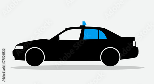 Simple illustration of a black sedan with a blue rooftop light
