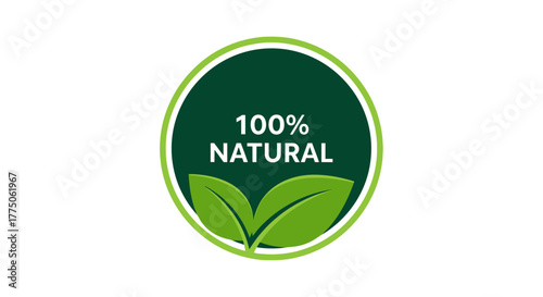 Green oval badge with leaves and text indicating natural quality