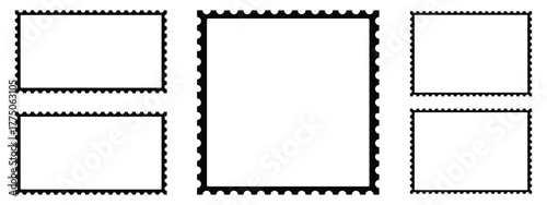 Set of blank rectangle and square postage stamp vector icons. Postage stamp set. Mockup postage stamps. Blank postage stamp borders templates.