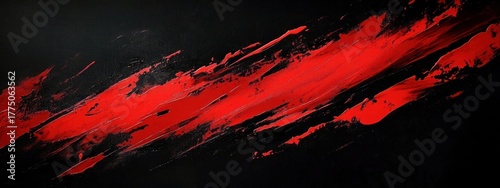 Bold abstract painting with dynamic red brush strokes on a black canvas conveying energy and intensity
