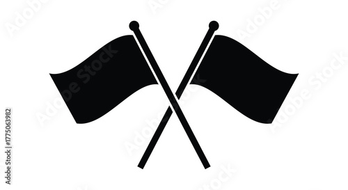 Two black flags crossed on white background simple silhouette icon symbolizing victory or defeat