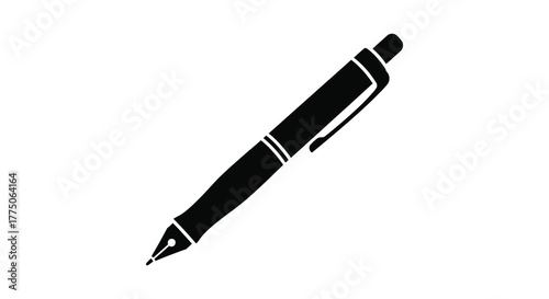 Simple black silhouette of a modern ballpoint pen on a white background