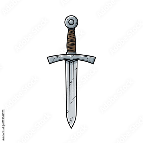 A drawing of a medieval sword with a silver blade and brown hilt.