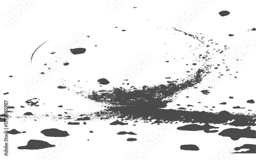 Abstract ink splatter background with black and white textures. A dynamic and chaotic effect.Monochrome illustration of a planet with volcanoes.