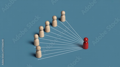 A red leader figure connected to a team representing management and influence