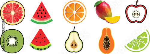 Set of Tropical and Fresh Fruit Slices Vector Collection