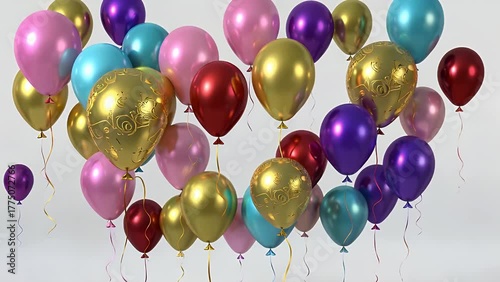 Vibrant Assortment of Inflated Spherical Balloons Drifting in a Frontal Perspective