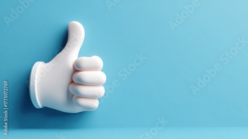Thumbs Up of Approval: A 3D render of a hand with a thumbs up gesture against a blank background, perfect for conveying endorsement, positivity, or agreement.