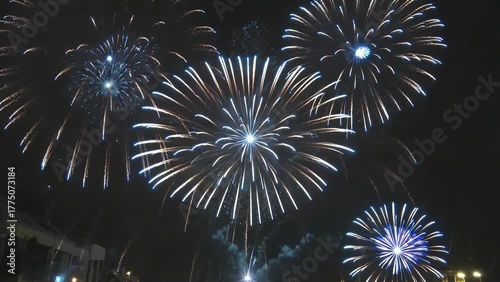 Sapphire and Cobalt Pyrotechnic Display Illuminating the Night