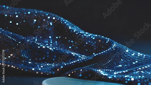 Surface of a Deep Sapphire Colored Sequin Material with a Sparkling and Reflective