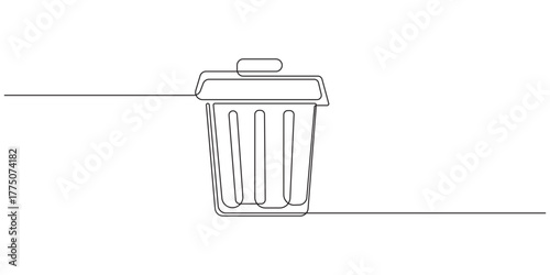 Continuous Line Trash Can Delete Icon,Minimalist Continuous Line Drawing of a Trash Can Icon,Trash bin continuous single line art vector illustration,