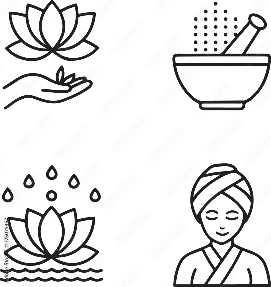 Fototapeta premium Lotus Flower Spa And Wellness Icons