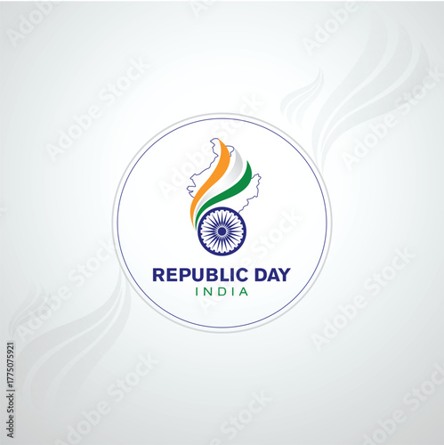 Republic Day India Emblem with National Flag Colors and Map