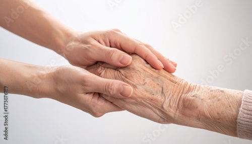 Hands holding, showing care, compassion, and support for an elderly person in a loving gesture