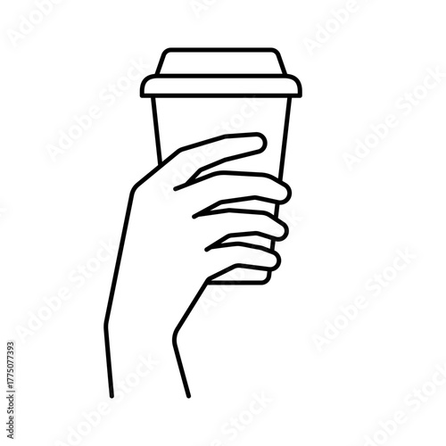 Hand holding coffee cup icon set vector. Take away coffee in reusable cup paper or plastic. Coffee shop logo, label, badge, icons, vintage, hipster modern style, premium coffee bean bar brand symbol.