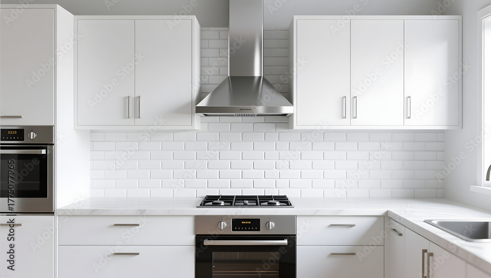 Fototapeta premium Creative modern minimalist interior kitchen design comfortably decorated 3D background