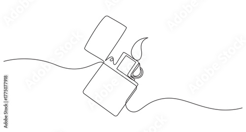 Continuous Line Art of a Lighter with Flame,Minimalist Continuous Line Drawing of a Lit Lighter,