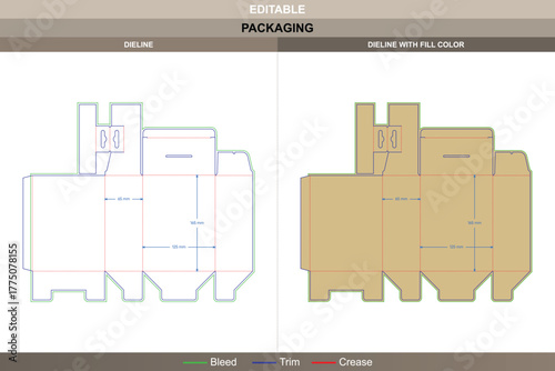 Hanging electronic product box dieline crafted using vector discipline boosting printing precision packaging cover dust proof wing die line secures hanging form stability