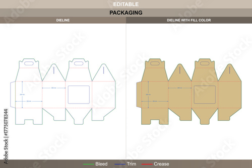 Gable box with snap lock dieline developed through accurate vector mapping improving printing smoothness while maintaining sturdy form die line base locks with precision