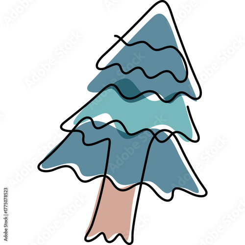 christmas tree one line colored icon for decoration, website, web, mobile app, printing, banner, logo, poster design, etc.