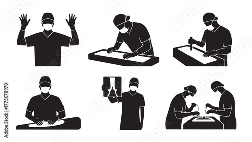 Set of surgical procedure icons vector illustration of surgeons performing operations isolated on white background