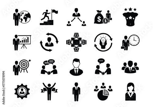 Business and teamwork icon set for presentations and projects - Vector icon symbol for website - Icon vector - Blue icon vector - Line and glyph solid icon set
