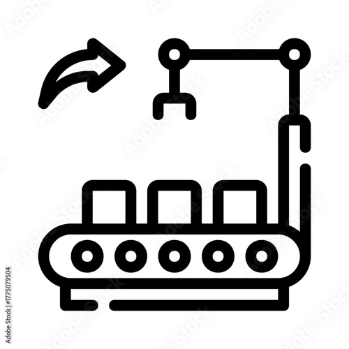 Automated assembly line concept featuring a robotic arm. Suitable for presentations, websites, infographics, and industrial design projects.
