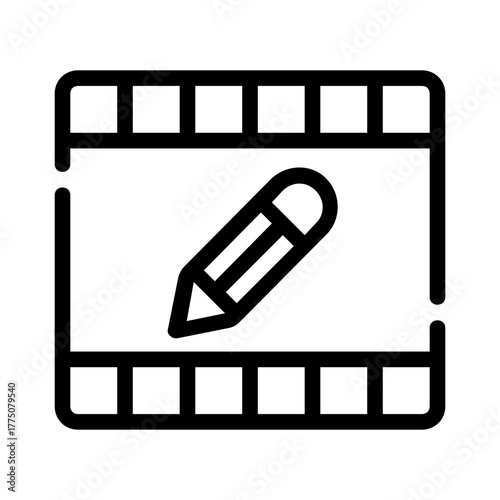 Video editing icon with pencil on film strip background. Perfect for design projects related to video editing or film production.
