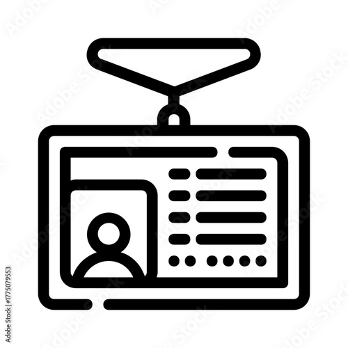 Outline of a work badge in black and white perfect for id designs and corporate branding projects. Elegant and professional.
