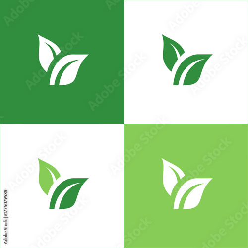 Abstract leaf design in green and white color palette for environmental concepts