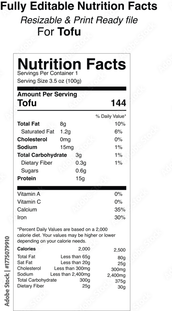Fototapeta premium Tofu nutrition facts label design