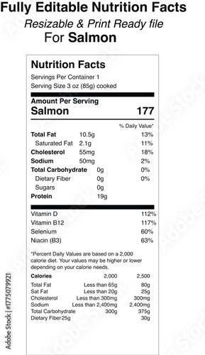 Salmon nutrition facts label design