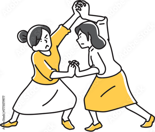 四つに組んで闘う女性