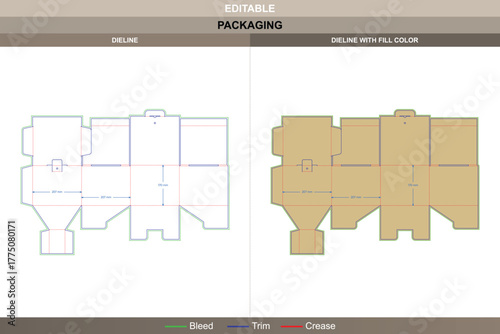 Custom dimensions packaging carton dieline structured by vector tracing ensuring printing alignment packaging strength consistent die line path supports solid carton edges