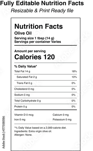 Olive oil nutrition facts label design
