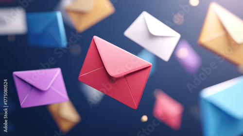 Colorful envelope mail letter stationery floating paper communication cheerful creative background concept design celebration message correspondence flying vibrant fun joyful artistic abstract