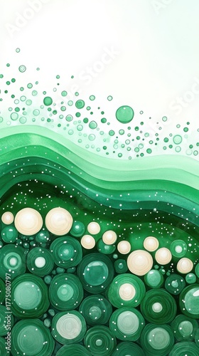 Pixelated Abstract Background with Green Hues Wavy Gradient Spheres and Circles Design with Decorative Texture for Modern Art Style